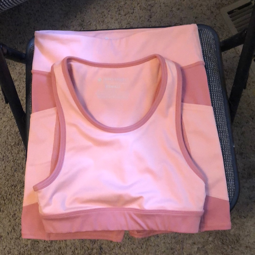 Pink matching parks project biker shorts and sports bra